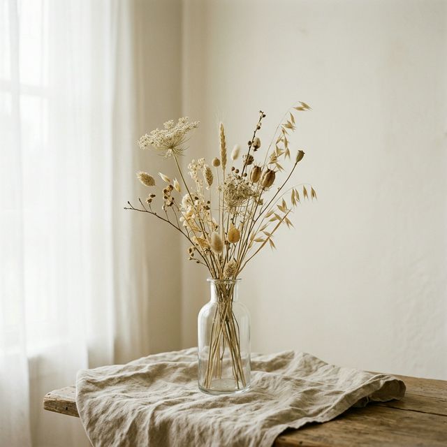 dried flowers in glass vase